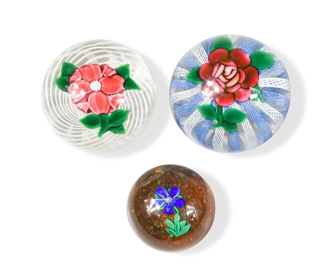 Attributed to Paul Ysart, three lampwork glass paperweights