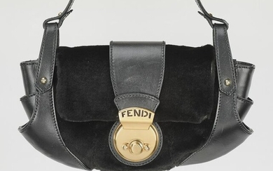 Authentic Fendi sheared mink and leather bag