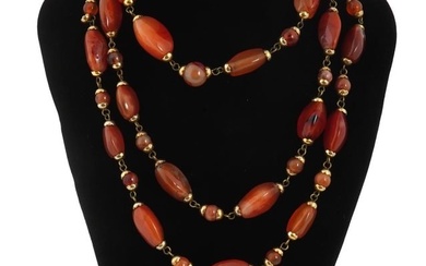 BEADED DESIGN HAND CARVED CARNELIAN AGATE NECKLACE