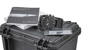 BLANCPAIN. A BLACK CERAMIC AUTOMATIC FLYBACK CHRONOGRAPH WRISTWATCH WITH DATE, ORIGINAL WARRANTY AND BOX, SIGNED BLANCPAIN, FIFTY FATHOMS, BATHYSCAPHE, REF. 5200-0130-NABA, CASE NO. 0809, CIRCA 2018