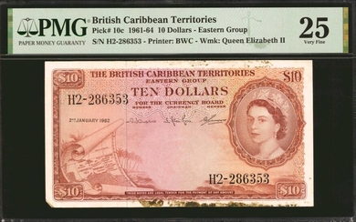BRITISH CARIBBEAN TERRITORIES. The British Caribbean Territories Eastern Group. 10 Dollars, 1961-64. P-10c. PMG Very Fine 25.