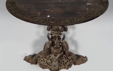 BURMESE CARVED TEAK DEMILUNE CONSOLE, EARLY 20TH CENTURY