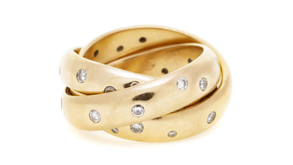 Bague 3 anneaux or rose 750 chacun parsemé de diamants taille brillant, doigt 52-12, 19g