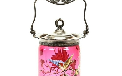 Biscuit Jar, Cranberry Art Glass