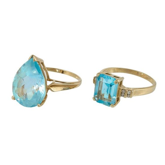 Blue Topaz Jewelry two 14K yellow gold rings