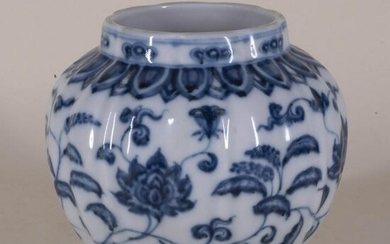 Blue and White Porcelain Lotus Jar with Mark