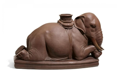 Böttger stoneware figurine of a resting elephant