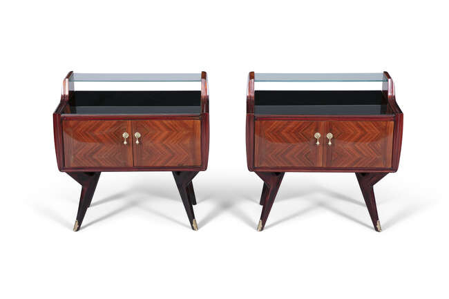 CABINETS A pair of rosewood bedside tables, with...