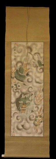 CHINESE ANTIQUE HAND PAINTED DRAGON SCROLL