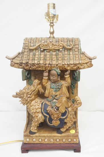 CHINESE HAND PAINTED POTTERY LAMP