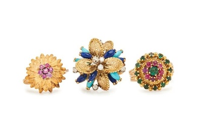 COLLECTION OF YELLOW GOLD AND GEMSTONE RINGS
