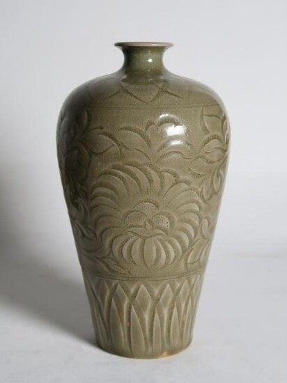 Carved Yaozhou Celadon-Glazed Meiping Vase, Northern So