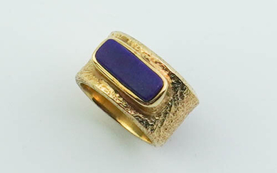 CONTEMPORARY DESIGN 18K NUGGET-TEXTURED YELLOW GOLD, LAPIS LAZULI AND OTHER...