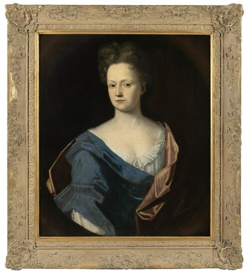CONTINENTAL PORTRAIT OF A WOMAN IN A BLUE AND WHITE