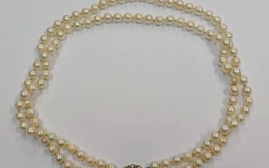 CULTURED PEARL DOUBLE STRAND NECKLACE WITH 9CT GOLD PEARL & ...