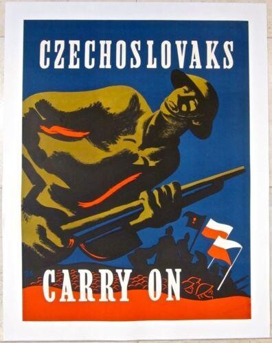 CZECHOSLOVAKS CARRY ON 1944 WWII LB POSTER - RARE PAZ