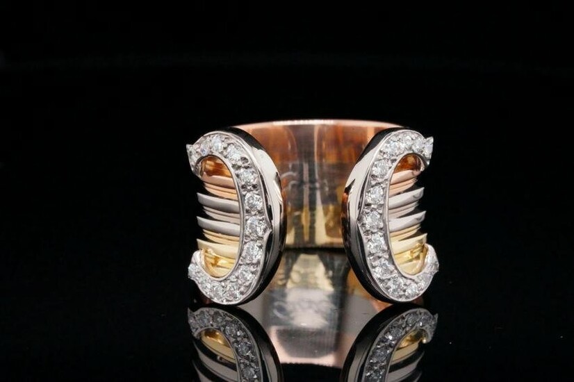Cartier 18K 13mm Wide Double C Decor Ring W/Diamonds