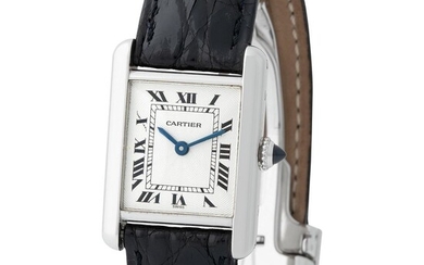 Cartier. Fine and Charming Tank Wristwatch in Platinum, Reference 1611-1 With Roman Black Numbers