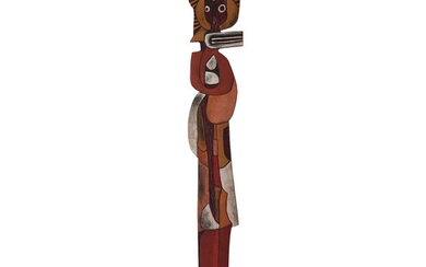 Cecil Skotnes South African 1926–2009 Totem carved, incised and painted wood 217 x 30 x 5 cm