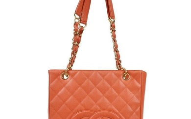 Chanel Petite Shopping Tote PST Chain Tote Bag Coral Orange Caviar