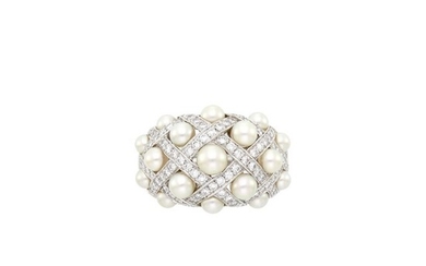 Chanel White Gold, Diamond and Cultured Pearl 'Baroque' Ring