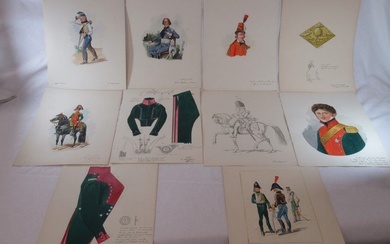 Charles Brun (peintre du ministère de la guerre) Série de dix aquarelles figurant des uniformes...