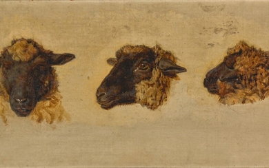 Attributed to Charles Émile Jacque, Three studies of blackfaced sheep heads