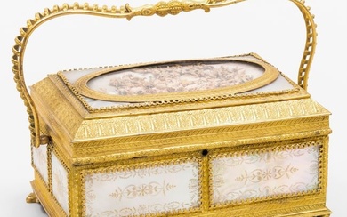 Charles X Ormolu-Mounted Etched Mother-of-Pearl Music Box and Necessaire
