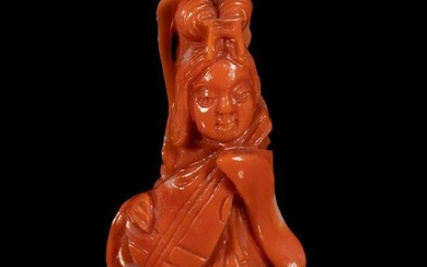 Chinese Antique Coral Carving of Quanyin 19th Century