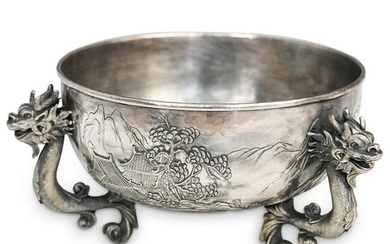 Chinese Export Leeching Silver Centerpiece Dragon Bowl