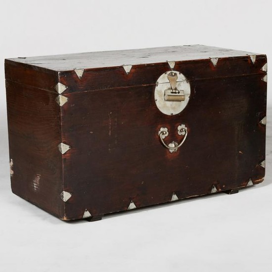 Chinese Export Metal-Mounted Stained Hardwood Trunk