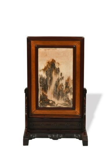 Chinese Hardwood Table Screen with Marble, 19th Century