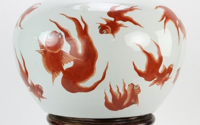 Chinese Koi Fish Porcelain Bowl on Stand