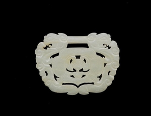 Chinese White Jade Carved Lock Plaque, 19th Century