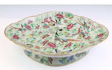 Chinese famille rose celadon glazed footed dish of shaped lo...