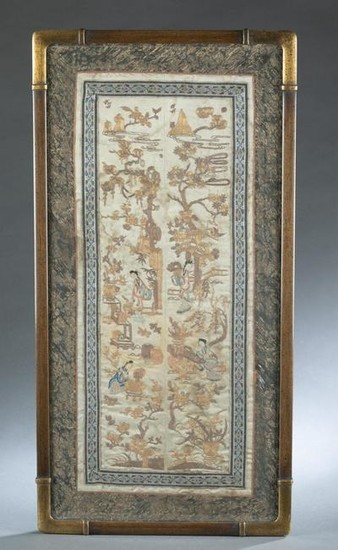 Chinese silk embroidery panel with frame.