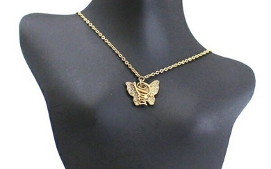 Christian Dior Cursive Necklace Butterfly Motif Gold Color Ladies
