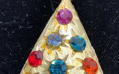 Christmas Tree Crystal Brooch in Gold Tone