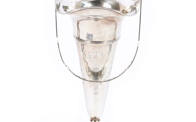 Clarence A. Vanderbilt sterling silver ruffle trumpet vase with engraved floral motif and bail