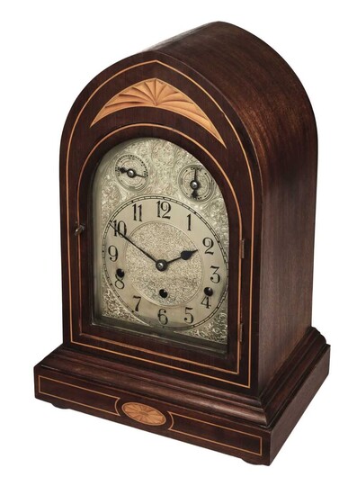 Clock. An Edwardian style inlaid mantel clock