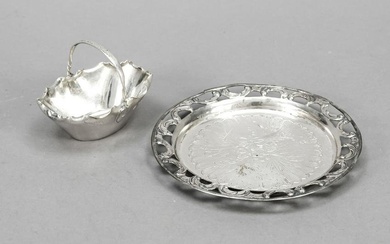Coaster, Sweden, silver 830/000, flag open worked mirror with floral decoration, Ã˜ 13 cm, ca. 90
