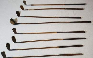 Collection Eight Antique Wood Handle Golf Clubs