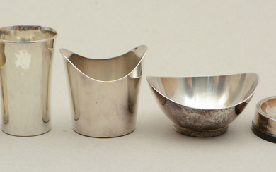Collection silver goblet 3 pcs, 1 pc bowl, 1 pc saucer.