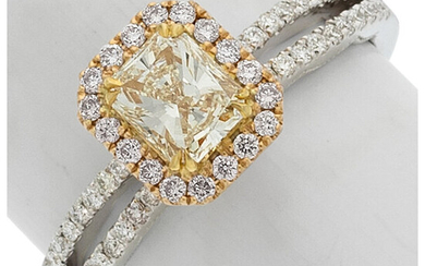 Colored Diamond, Diamond, Gold Ring Stones: Cut corner rectangular-shaped...