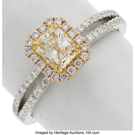Colored Diamond, Diamond, Gold Ring Stones: Cut corner rectangular-shaped...