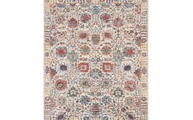 Colorful Silk With Textured Wool Hand Knotted Ivory Tabriz Rug