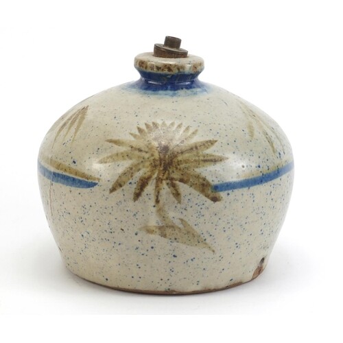 Contemporary Studio Pottery lamp base, sparsely decorated wi...