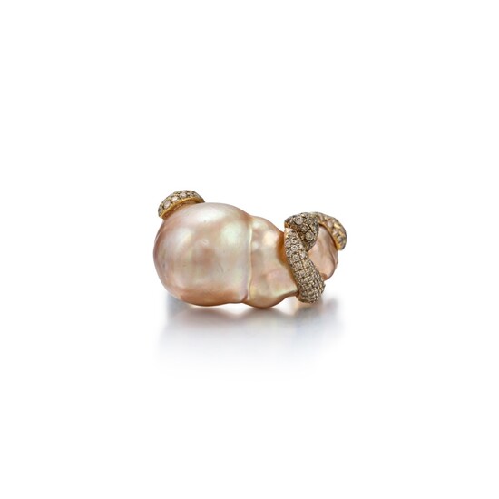 Cultured Pearl and Colored Diamond Ring