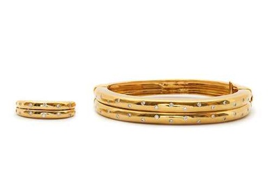 DIAMOND AND GOLD BANGLE WITH RING.
