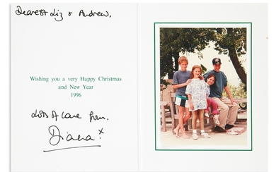 DIANA; PRINCESS OF WALES. Christmas card Signed and Inscribed: "Dearest Liz & Andrew...